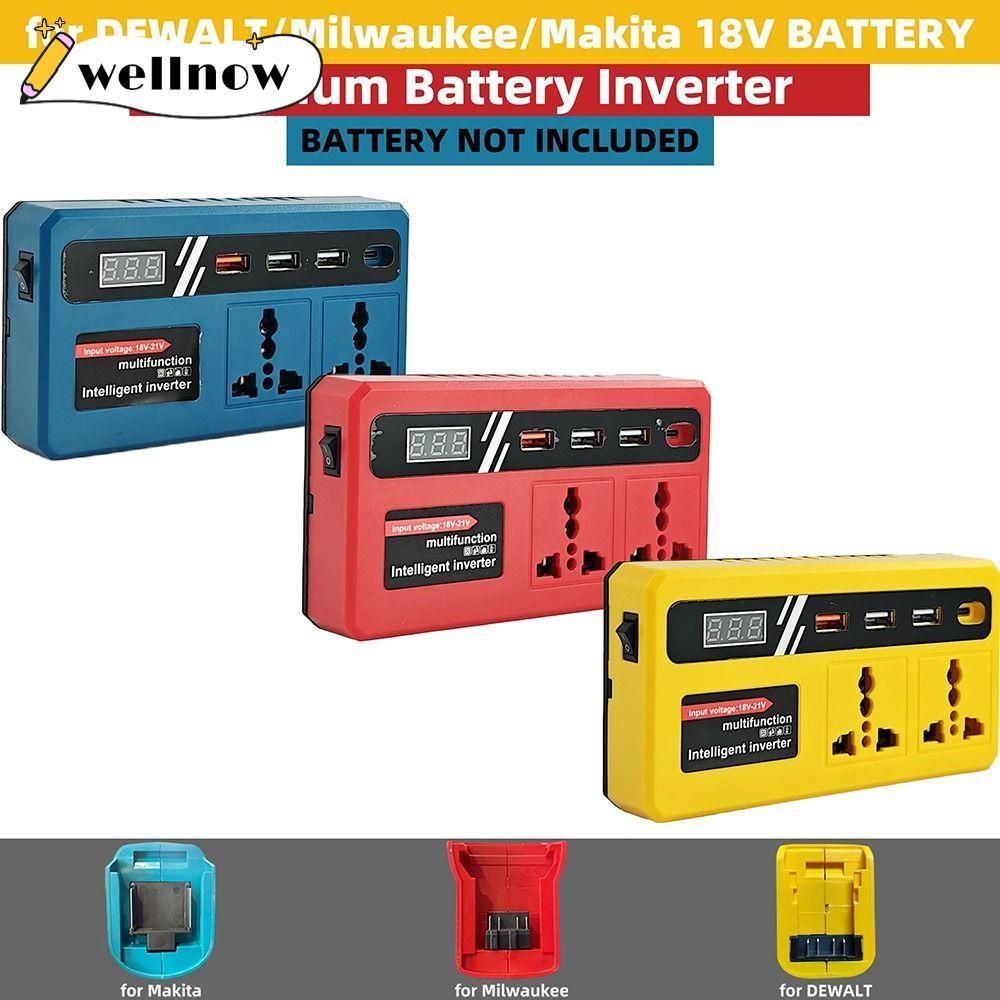 WELLNPH 1Pcs Smart Transformer, Multifunctional Dual Plug Battery Inverter, 120W 18v 20v To 220v Household Outdoor Work Inverter For Makita For Dewalt For Milwaukee 18V Battery