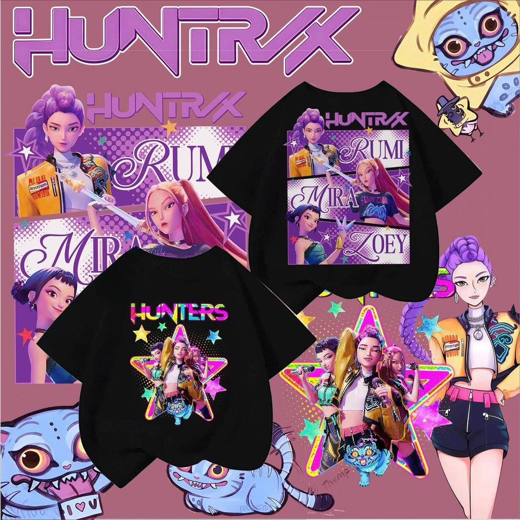 【220G 100%Cotton T-shirt】NELLY COD 2025 Baru Fesyen Pakaian Kanak-kanak Anime Iblis Pemburu kpop Corak Keselamatan