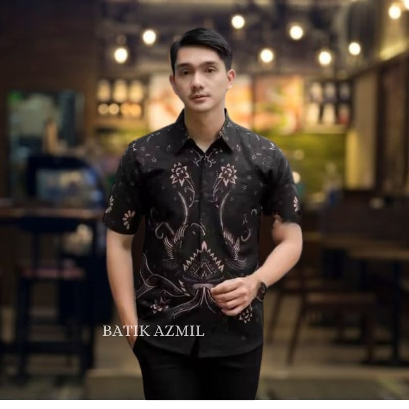 KEMEJA ZAMIL- Men's Batik Shirt Short Sleeve Modern Casual Fashionable Sultan Motif Exclusive Size M L XL XXL