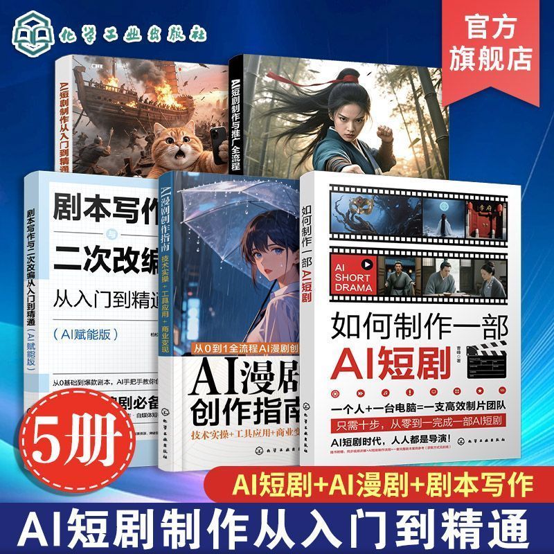 热卖中5册 AI短剧制作从入门到精通 AI漫剧创作指南 AI短剧制作与推广 5 Bestselling Books: AI Short Drama Production from Beginner to Expert, AI Comic Drama Creation Guide, AI Short Drama Production and Promotion