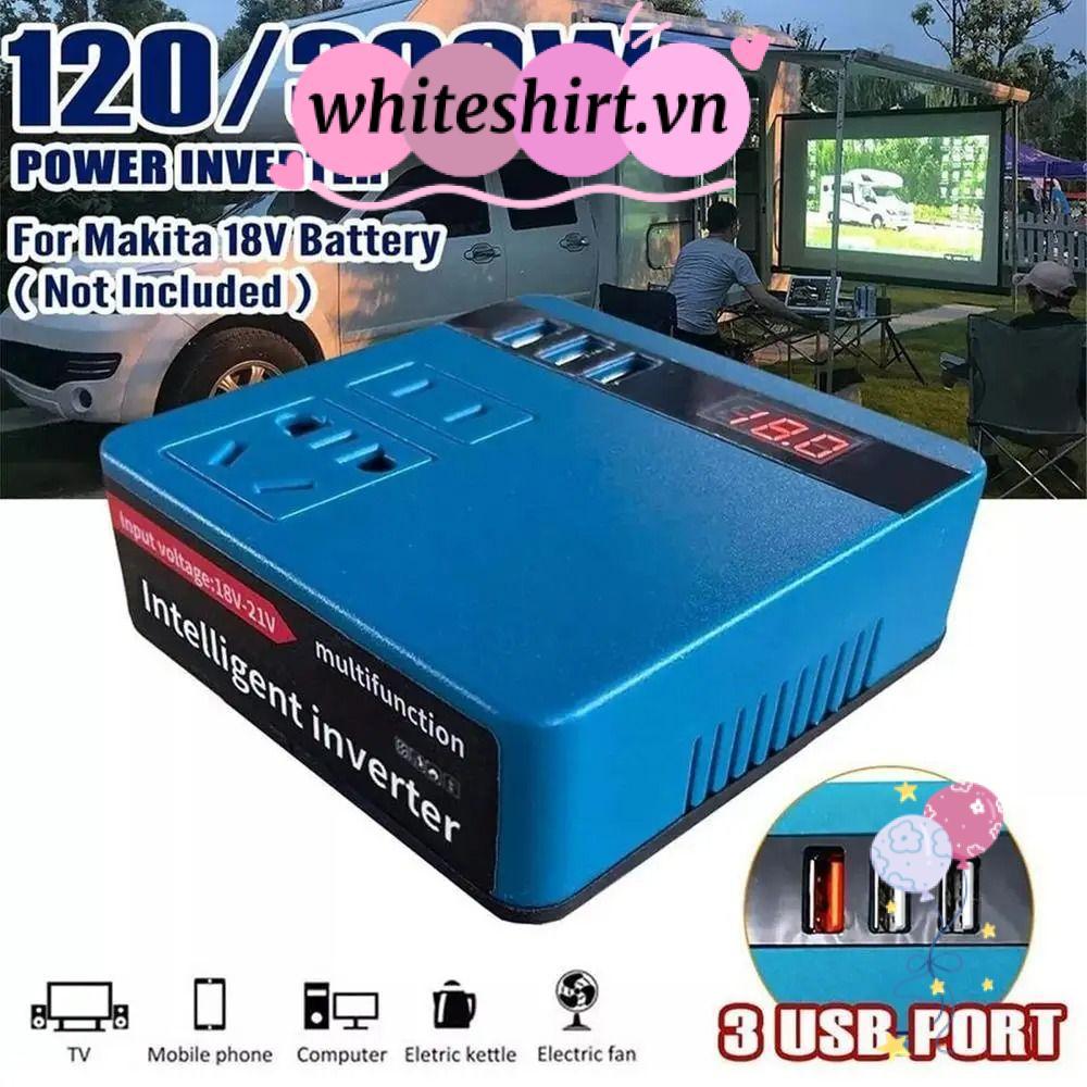 WHITESHIRT 1Pcs Smart Transformer, Multifunctional 18V 20V To 220V Battery Inverter, Dual Plug 120W Household Outdoor Work Inverter