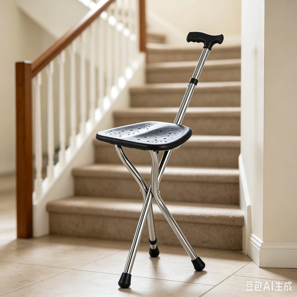 Walking Cane Stool Elderly Anti-slip Folding Walking Cane Chair &------&*&-*-**--*&-、walking aid、tongkat orang tua、tongkat lipat、tongkat 4 kaki、Foldable stick for elderly、 kaki 4、拐杖椅子
