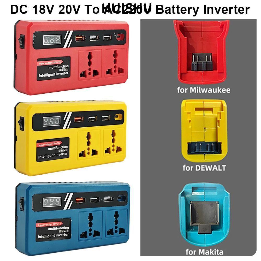 HUISHU 1Pcs Battery Inverter, Multifunctional with 4 USB LED Socket Smart Transformer, 120W Household 18v 20v To 220v Outdoor Work Inverter