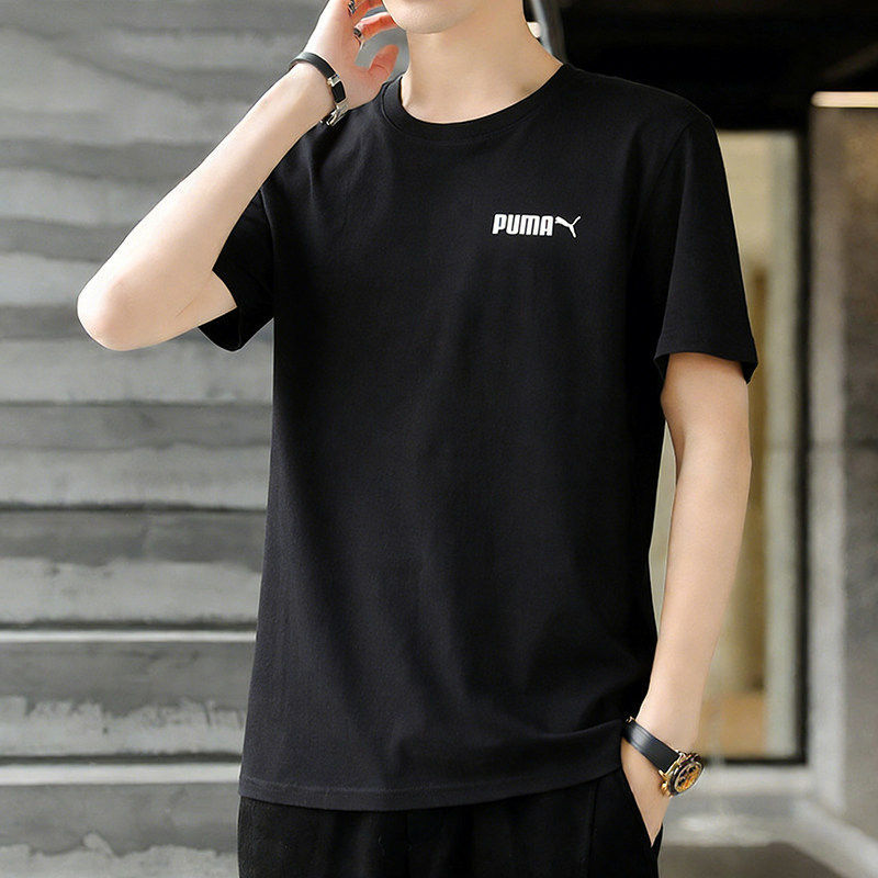 Inter 丨 Puma Puma Black Short Sleeve Men 2026 Summer New Style Men Round Neck T-Shirt Pure Cotton Sports T-Shirt
