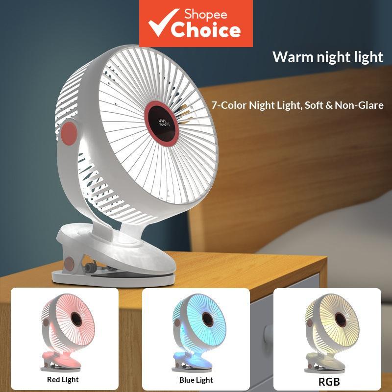 Clip-on USB desk fan, phone cooler with strong airflow, quiet, LED light, 8-inch for home/office Kipas meja USB klip-on penyejuk telefon dengan aliran udara kuat, lampu LED senyap, 8 inci untuk pejabat rumah