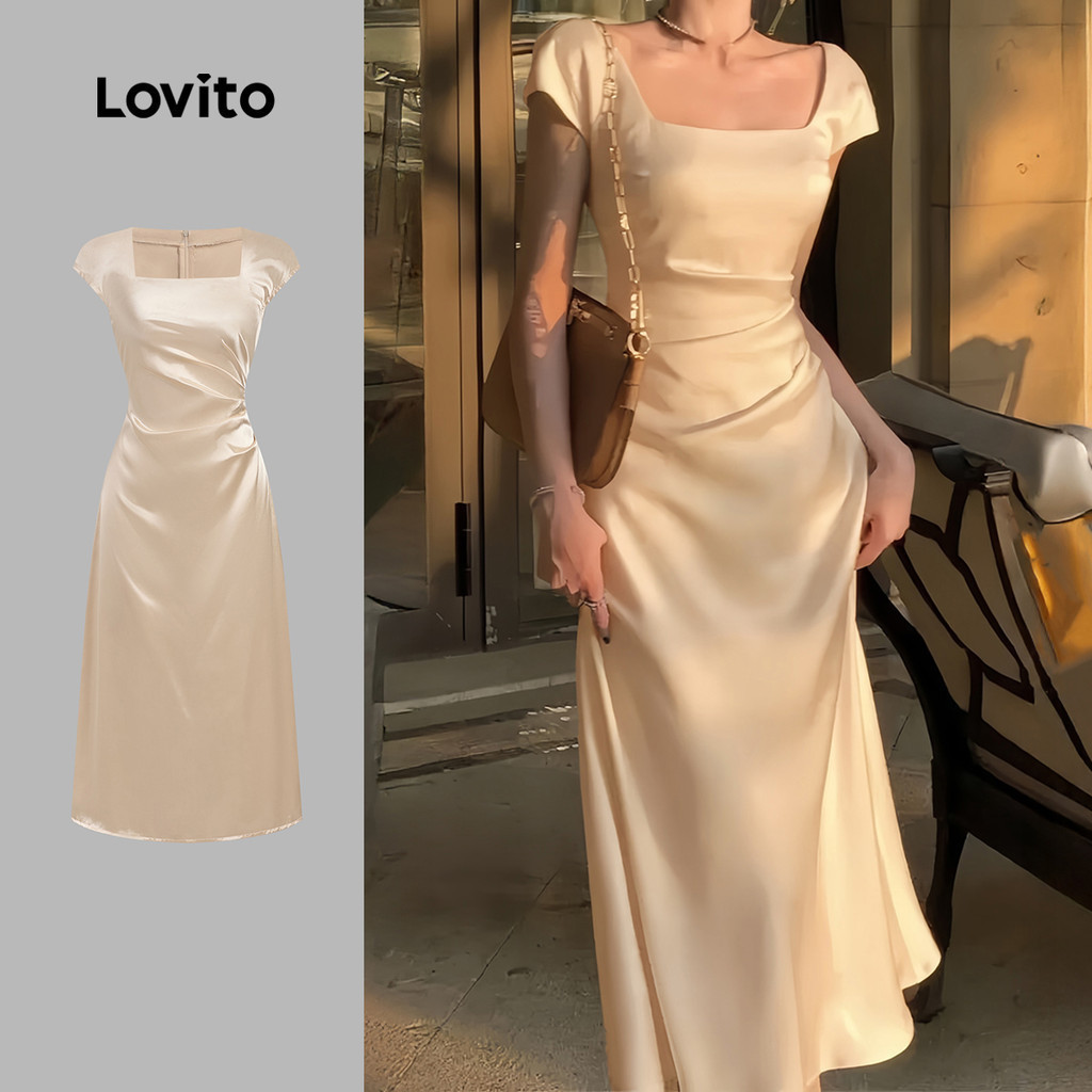 Lovito Elegant Dress Satin Glamorous Spring/summer Champagne Dress for Women L137LD367 Lovito Elegant Pakaian Satin Pakaian Champagne Musim Bunga/musim Panas Glamor Untuk Wanita L137LD367