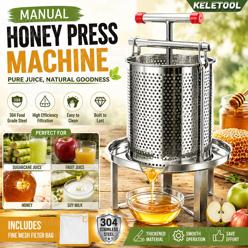 Manual Stainless Steel Press Machine Mesin Perah Santan Kelapa Murah 12L Capacity Cold Press Tool Extract Santan Honey Edible Oil Fresh Juice for Daily Cooking Baking 椰奶压榨机