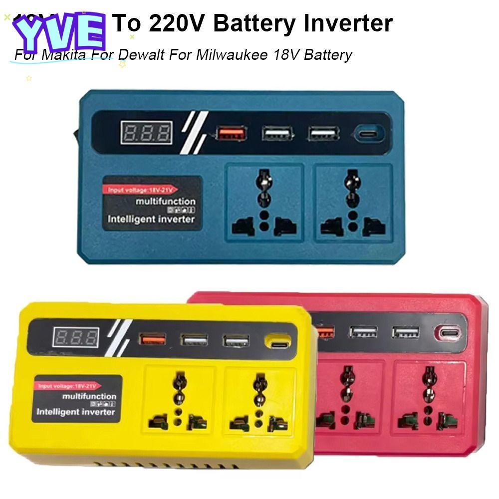 YVE 1Pcs Battery Inverter, 18v 20v To 220v with 4 USB LED Socket Smart Transformer, Dual Plug Household 120W Outdoor Work Inverter For Makita For Dewalt For Milwaukee 18V Battery