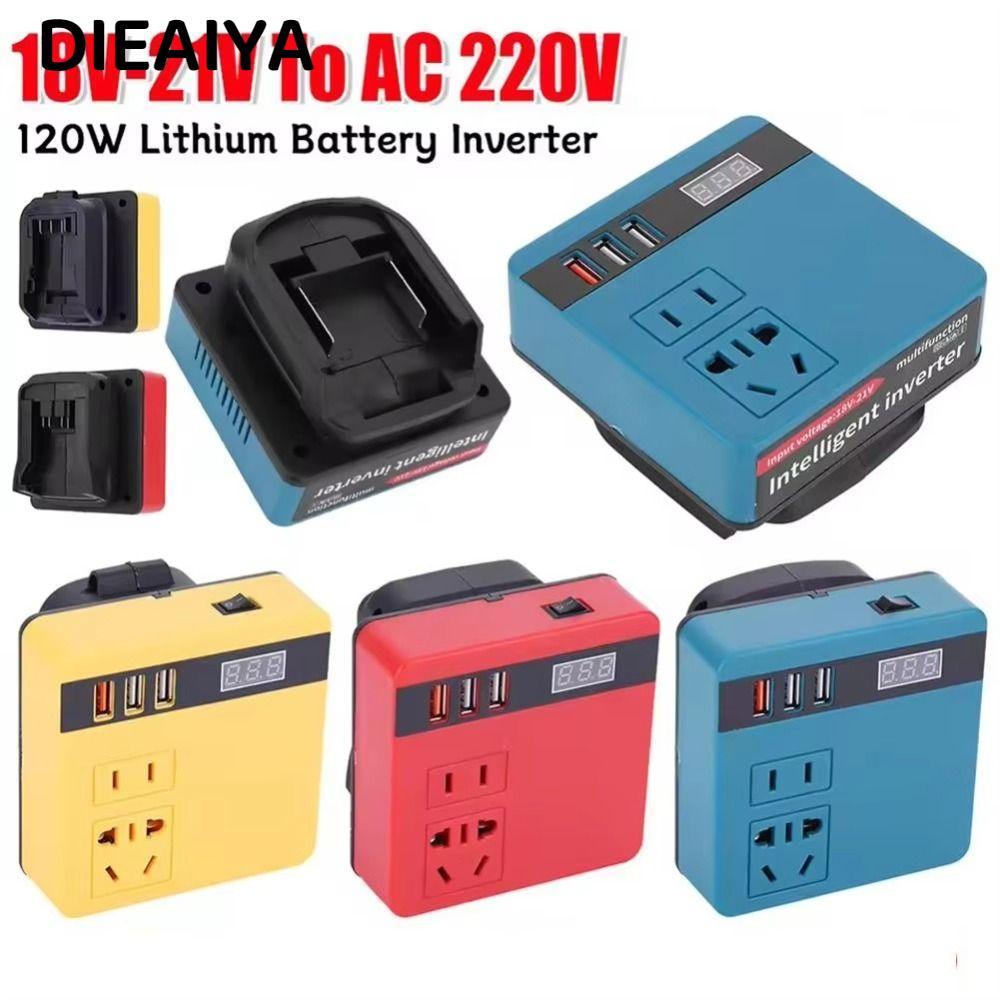 DIEAIYA 1Pcs Smart Transformer, Multifunctional 18V 20V To 220V Battery Inverter, Household Dual Plug 120W Outdoor Work Inverter For Makita For Dewalt For Milwaukee 18V Battery
