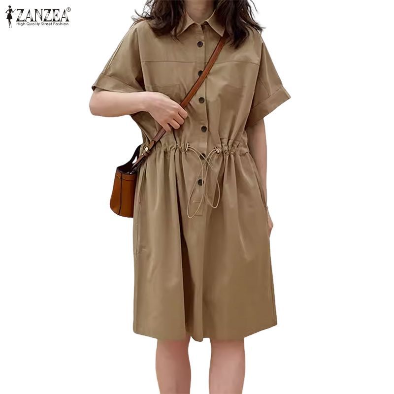 ZANZEA Women's Korean Fashion Jumpsuit with Half-Placket, Drawstring Pocket &amp; X-Shaped Sleeves