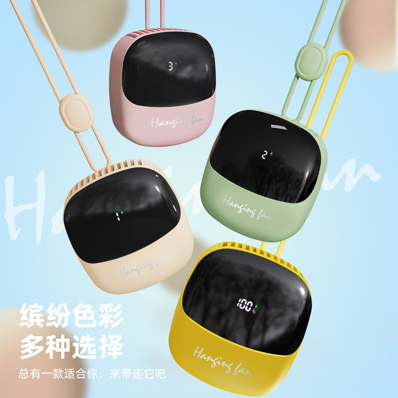 kipas usb kereta usb kipas mini kipas mini bateri tahan lama 2024 Simple Lazy Hanging Neck Fan USB Charging Portable Portable Digital Display Mini Clip Small Fan