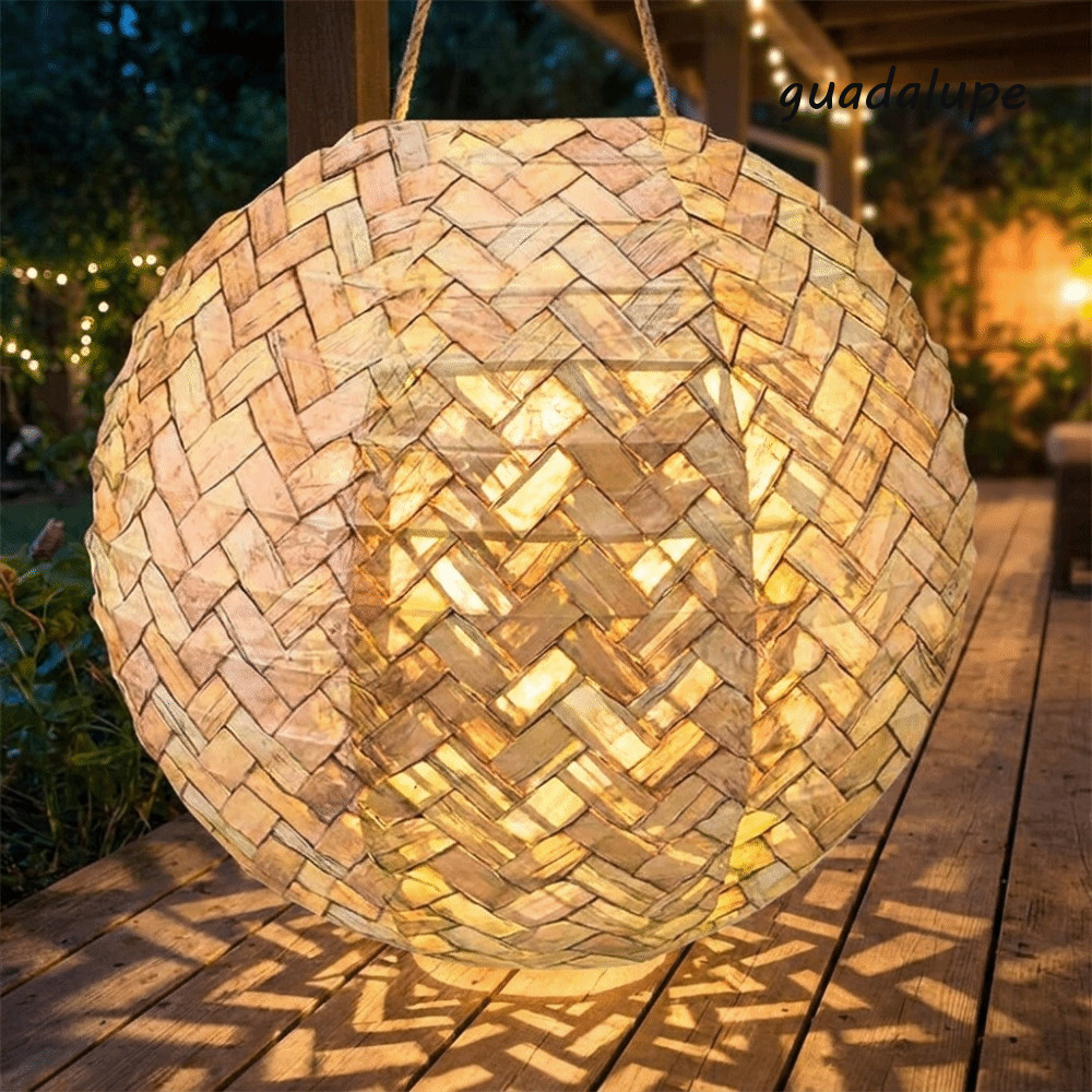 GUADALUPE Round Paper Lanterns, Imitation Bamboo Woven Foldable Hanging Lanterns, Traditional Rustic Handmade Festival Lantern Birthday