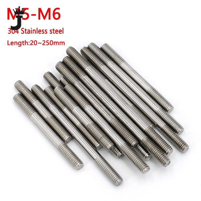 JK M5 M6 Double End Thread Rod 304 A2 Stainless Steel Headless Stud Bolts Screw Rod Tooth Stick Dual Head Threaded Bar
