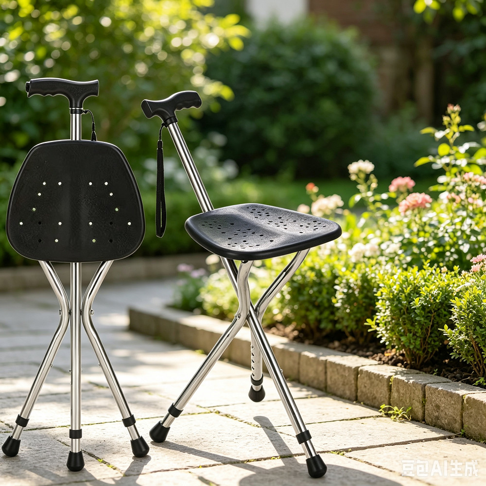 Walking Cane Stool Elderly Anti-slip Folding Walking Cane Chair、walking aid、 cane、tongkat orang tua、tongkat lipat、tongkat 4 kaki、Foldable stick for elderly、 kaki 4、拐杖椅子