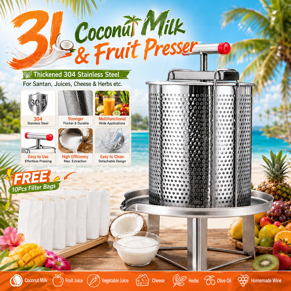 Coconut Milk Press Machine Manual Coconut Milk Extractor Stainless Steel Pressed Machine Mesin Perah Santan Kelapa for Home Use Kitchen Mini