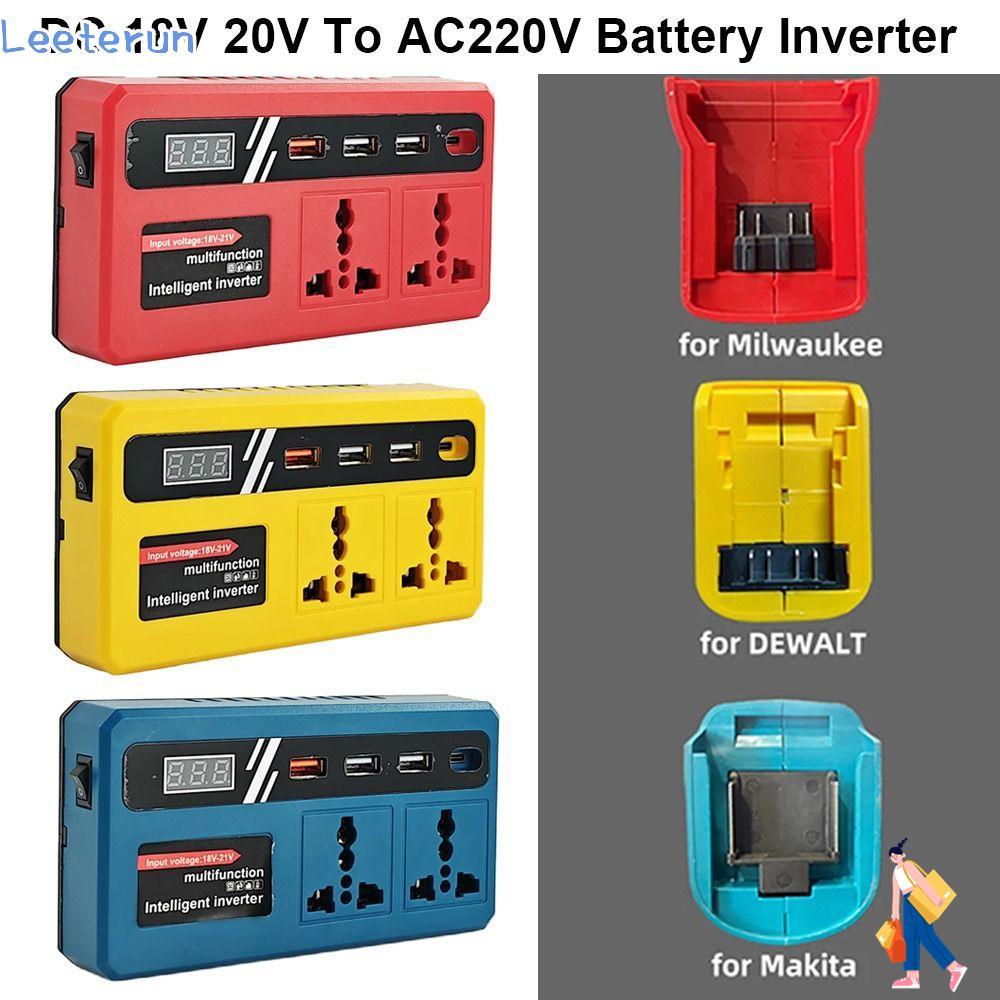 LEETERUN 1Pcs Smart Transformer, 18v 20v To 220v Multifunctional Battery Inverter, with 4 USB LED Socket Household Dual Plug Outdoor Work Inverter