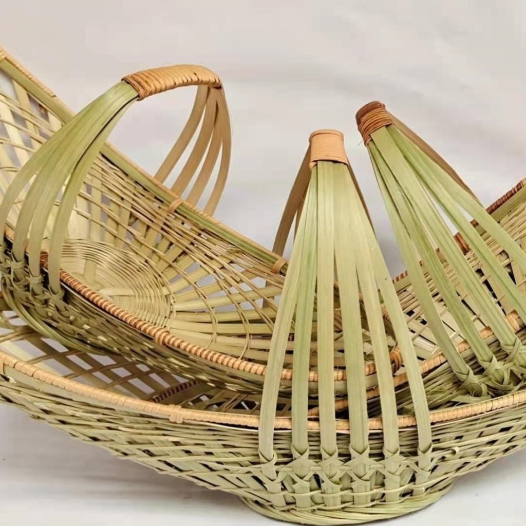 Handwoven Bamboo Boat Basket – Traditional Home & Outdoor Shopping & Foraging Basket