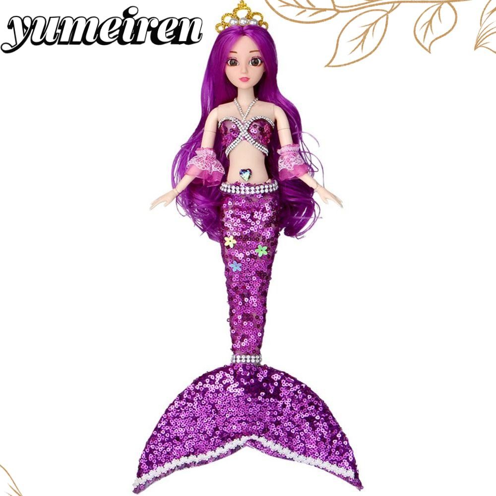 YUMEIREN 42cm Mermaid Doll, Multi Joints Movable Pretty Princess Doll, with Seahorse, Magic Wand Gift Pack Exquisite  Eyes Children's Birthday Gifts