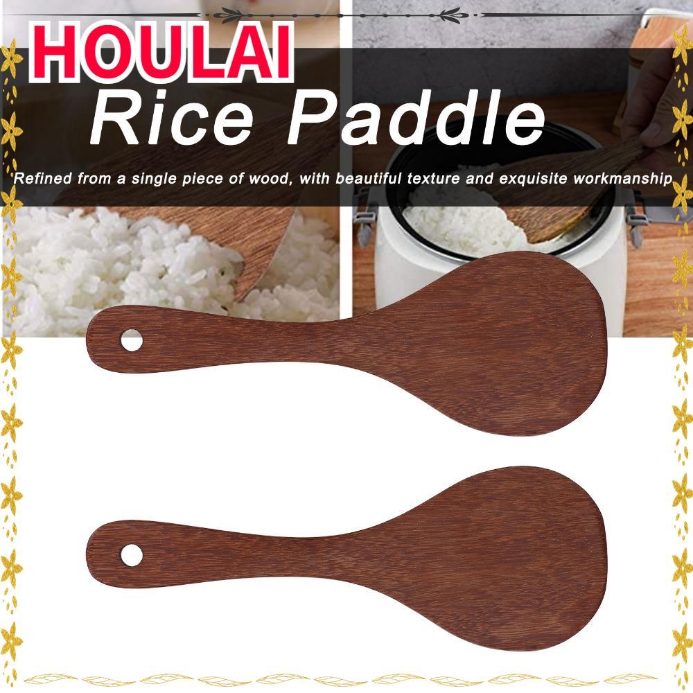 Houlai 2 pcs Rice Paddle, Solid Wood Smooth Burr-free Cooking Spatula, Heat Insulation…