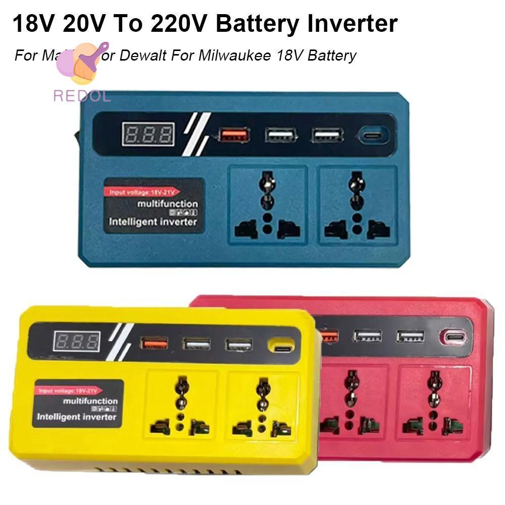REPKG 1Pcs Battery Inverter, Dual Plug 18v 20v To 220v Smart Transformer,  120W Household Multifunctional Outdoor Work Inverter For Makita For Dewalt For Milwaukee 18V Battery