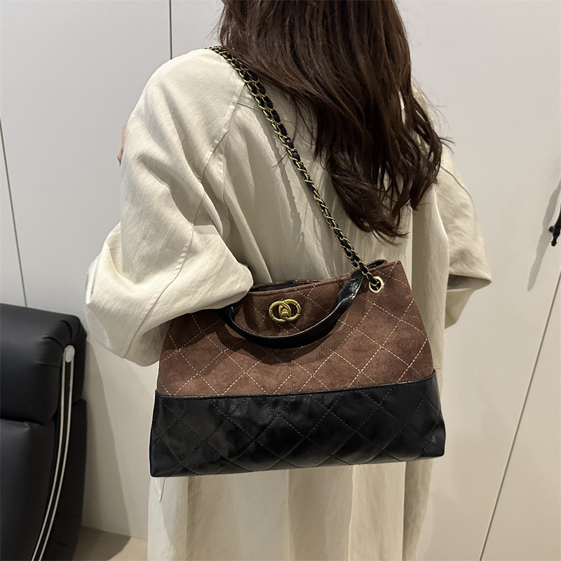 Vintage Suede Tote Bag For Women Fashion Chain Shoulder Bag Casual Underarm Bag Crossbody Women's Bag