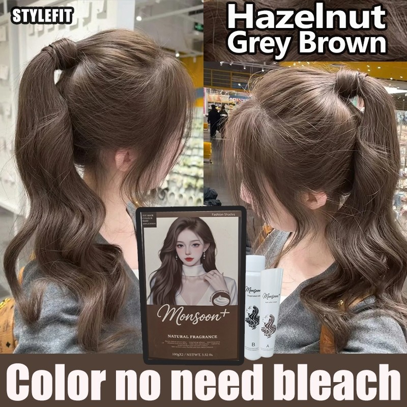?Free Shipping Programme?Monsoon+ 2.0Hair Dye Pewarna Rambut Hair Colouring Milk Tea Grey Brown （Free full set tool）