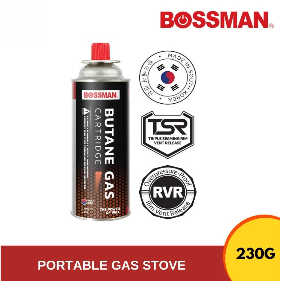 [ BOSSMAN ] (BBG-230) 230g Butane Gas Cartridge | Portable Stove Gas Refill | Camping BBQ Fuel Canister | Gas Tin