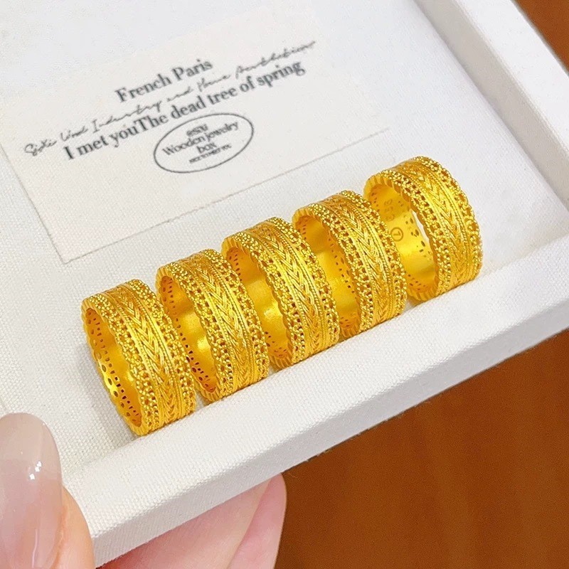 Cincin Rotan CBR Emas 916 (916/22K Gold)/Waist Twisted Ten Thousand Guan Ring Filament Hollow Wheat Ear Ring gold 916