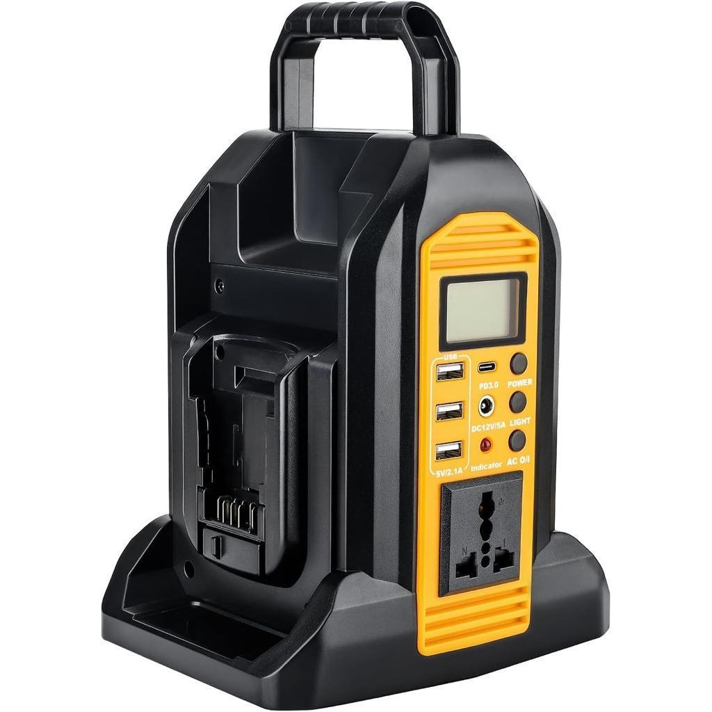350W Portable Power Supply Inverter Power Adapter Compatible with Dewalt 20V Li-ion Battery, DC 20V to AC 120V Converter with AC Output, USB Port, Type-C Port, 300LM LED Light for 