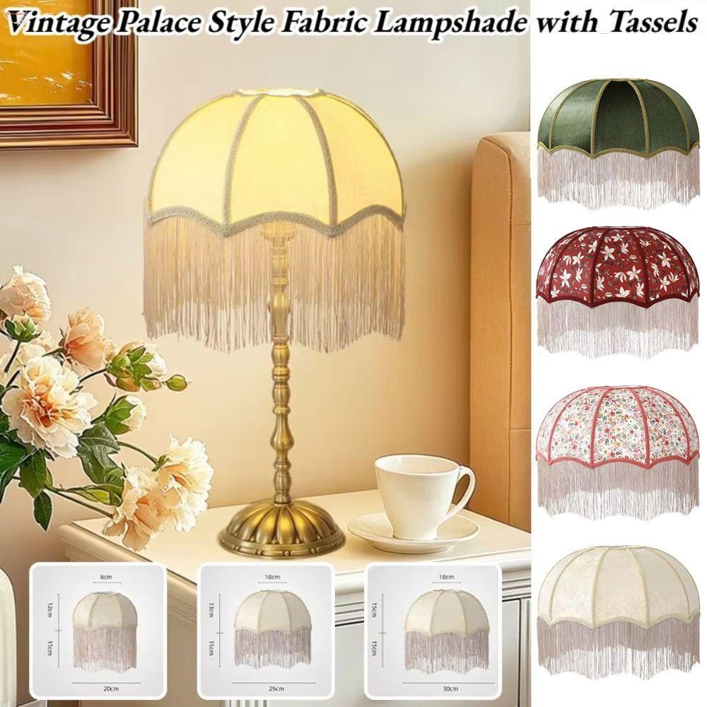 MXBEAUTY Fabric Lampshade, Vintage Style 20CM 25CM 30CM Tassels E27 Lampshade, Lighting Accessories Easy To Replace European-style Premium Feel Retro Lampshade Table Lamp