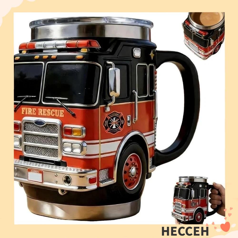 HECCEH Firefighting Coffee Mugs, Ambulance/Police Car Designs 450ML Capacity Fire Rescue Mug, Handcrafted Stainless Steel Fire Truck Coffee Cup For Hot Cold Water Juice