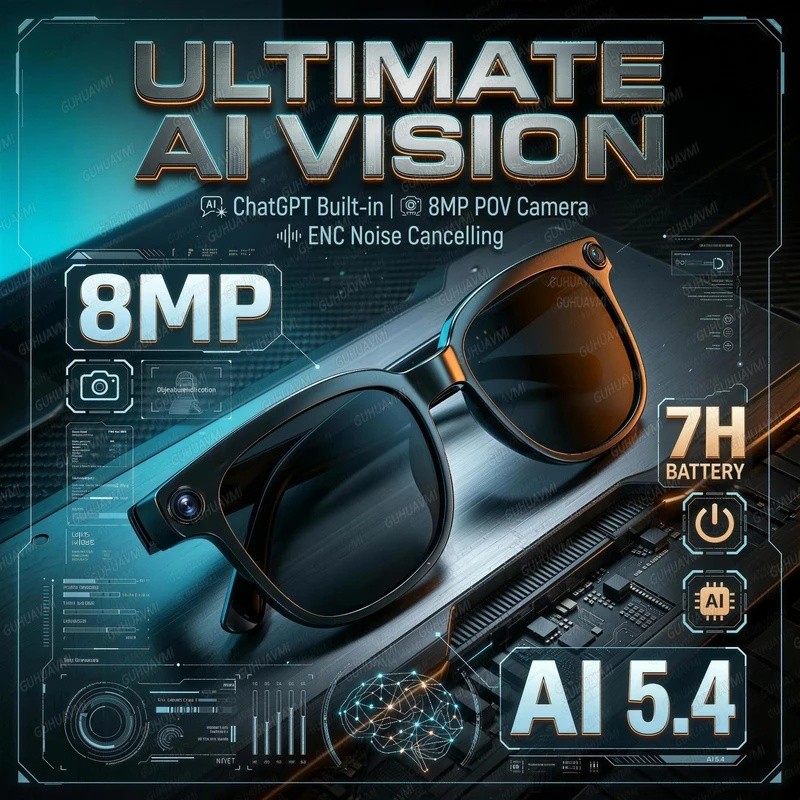 RTQM 2026 New 8MP POV Camera Smart Glasses Built-in ChatGPT AI Translation WIFI Photos & Video ENC Noise Cancell Call Sunglasses Men