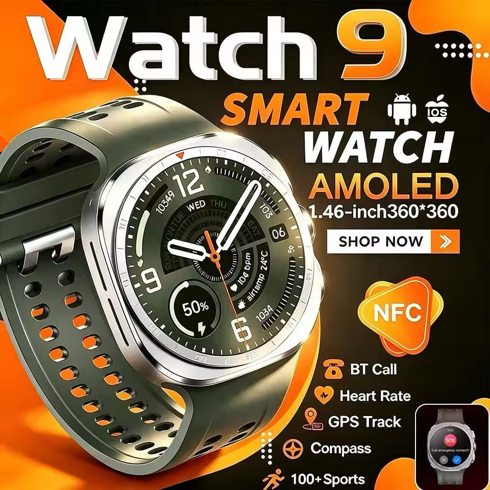 New Smart Watch 9 Ultra 1.52-inch AMOLED Heart Rate Blood Pressure ChatGPT NFC Compass Clock Bluetooth Call Waterproof Smartwatch Men Women