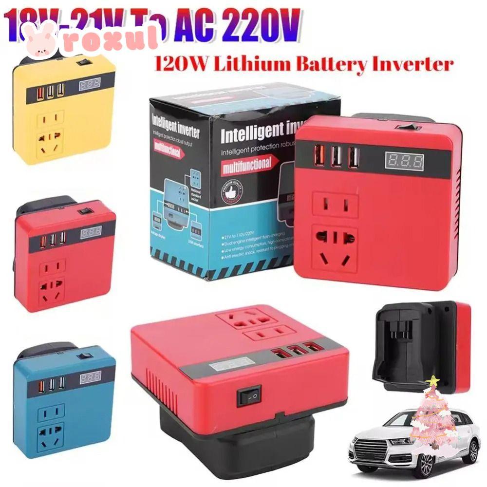 ROXUL 1Pcs Smart Transformer, Multifunctional 120W Battery Inverter, Dual Plug 18V 20V To 220V Household Outdoor Work Inverter For Makita For Dewalt For Milwaukee 18V Battery