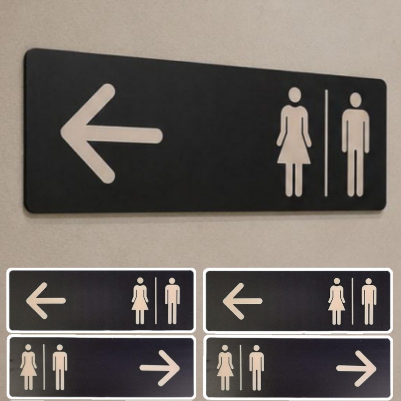 4-1Pc WC Public Toilet Guide Restroom Prompt Sign - Men&Women Bathroom Signage - Left/Right Direction - Wall-mounted Toilet Signage - Adhesive, Waterproof