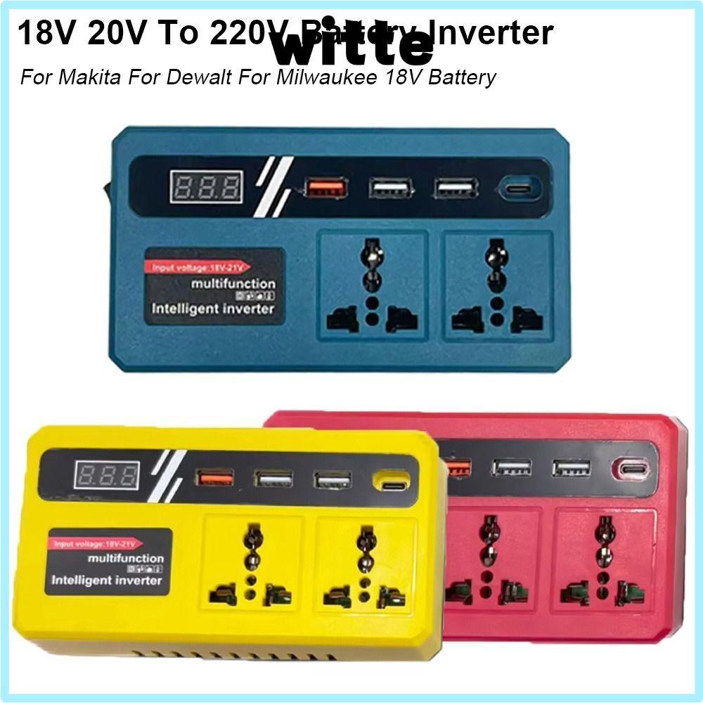 WITTE 1Pcs Battery Inverter, Multifunctional Dual Plug Smart Transformer,  120W 18v 20v To 220v Household Outdoor Work Inverter For Makita For Dewalt For Milwaukee 18V Battery