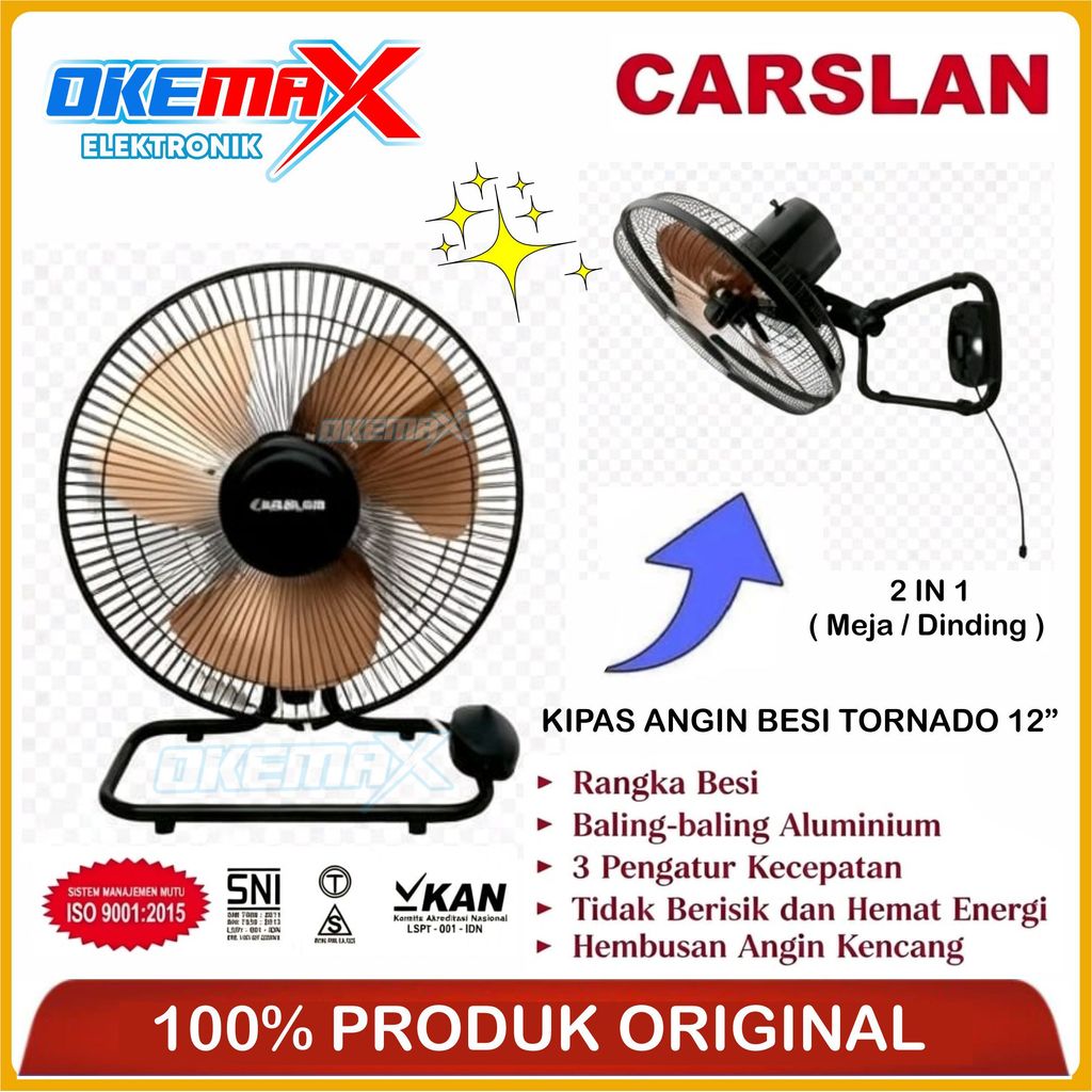 CARSLAN Tornado Iron Table Fan 12 inch WALL/ Cs 129 DESK FAN WALL FAN ALUMINUM IRON BLADES