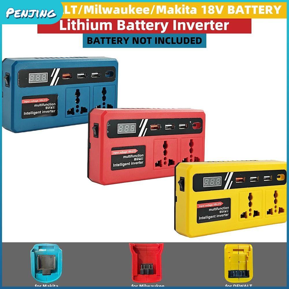 PENJIPH 1Pcs Battery Inverter, Dual Plug 18v 20v To 220v Smart Transformer, Household 120W Multifunctional Outdoor Work Inverter For Makita For Dewalt For Milwaukee 18V Battery