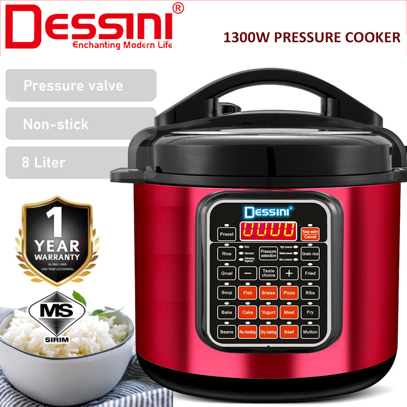 DESSINI ITALY 10 IN 1 8L Electric Digital Pressure Cooker Non-stick Stainless Steel Inner Pot Rice Cooker Steamer
