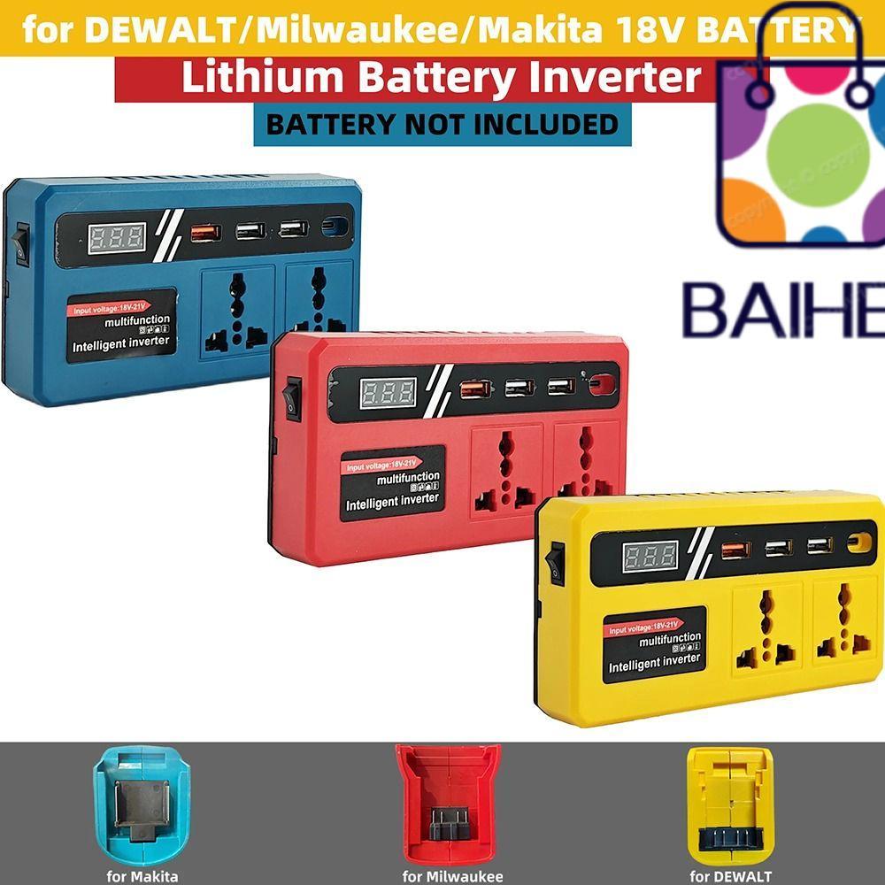 BAIHEE 1Pcs Battery Inverter, Multifunctional Dual Plug Smart Transformer, 120W 18v 20v To 220v with 4 USB LED Socket Outdoor Work Inverter