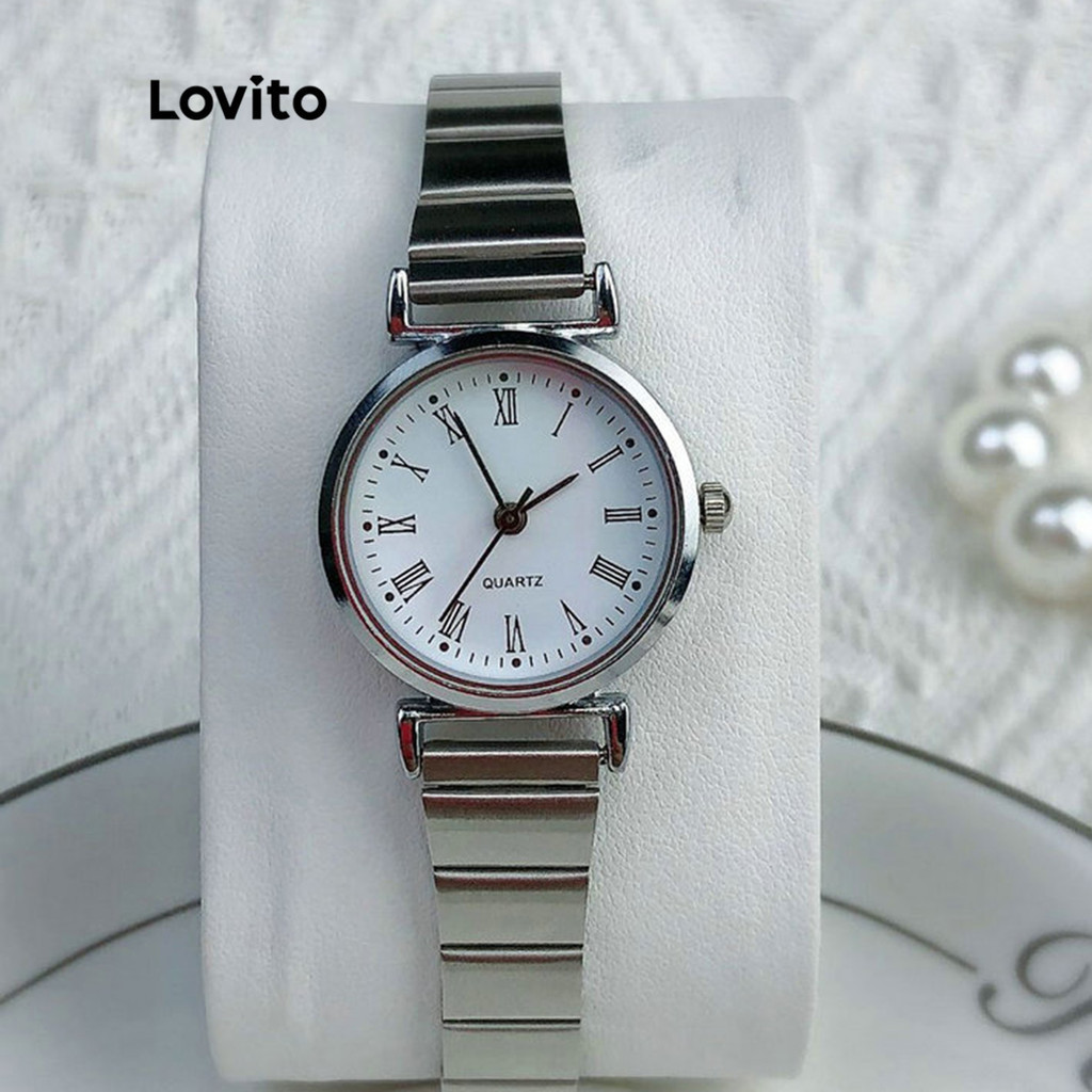 Lovito Casual Quartz Watch Plain Texture Metal Digital Quartz High-quality Texture Watch for Women LNA13089