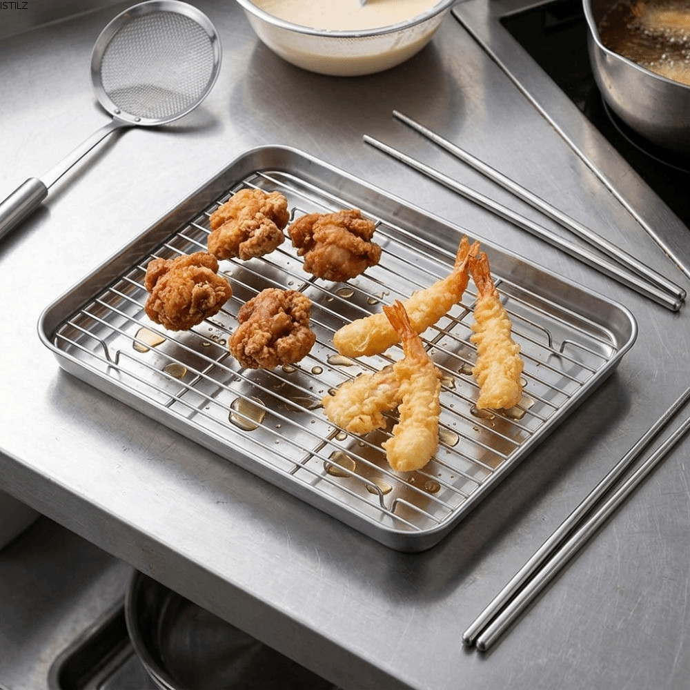 Istilz 1Set Square Plate, With Mesh Rack Thickened Flat Tray, High Temperature Resistan…