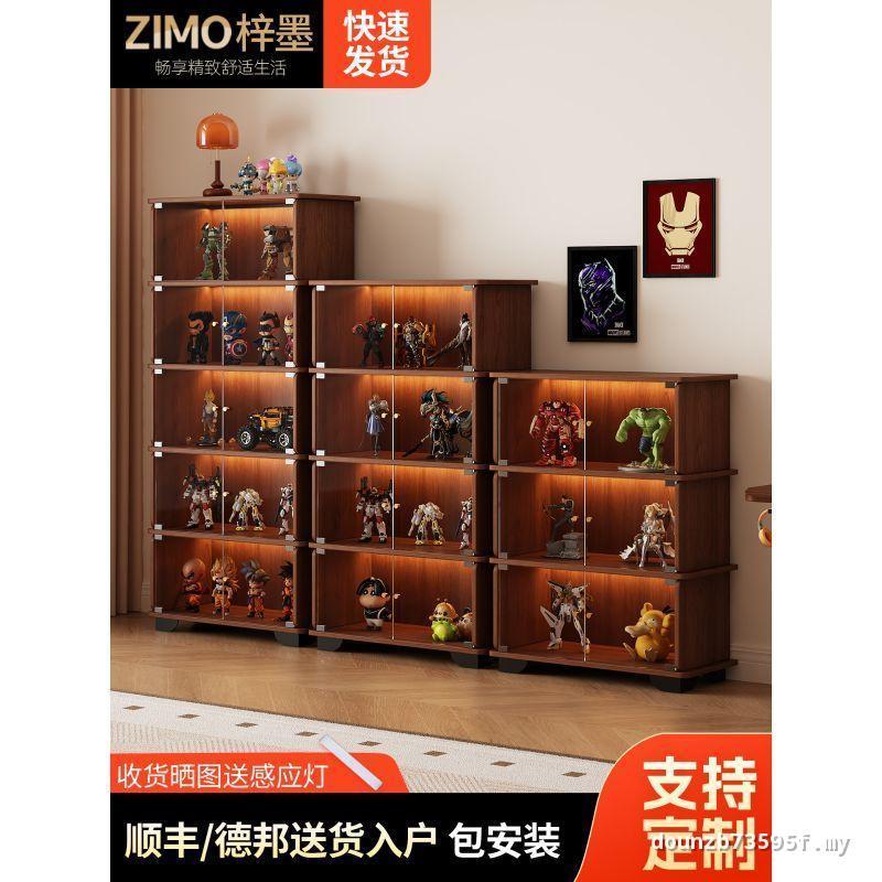 Solid Wood Glass Hand-Made Display Bookcase Display Household Living Room Mystery Box Toy Lego Model Wine Cabinet One-Piece Wall-Backing
