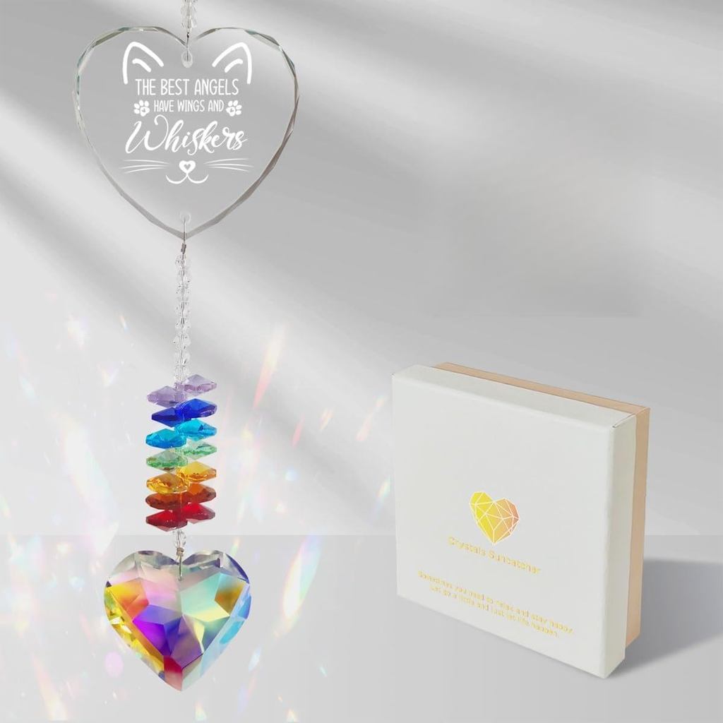 Hadiah Peringatan Kucing, Hadiah Simpati untuk Kehilangan Kucing dengan Ukiran Peribadi, Kenang-kenangan Kristal Suncatcher, Hiasan Tingkap Pembuat Pelangi untuk Peringatan Haiwan Peliharaan, Tingkap Dalaman, Taman Rumah
