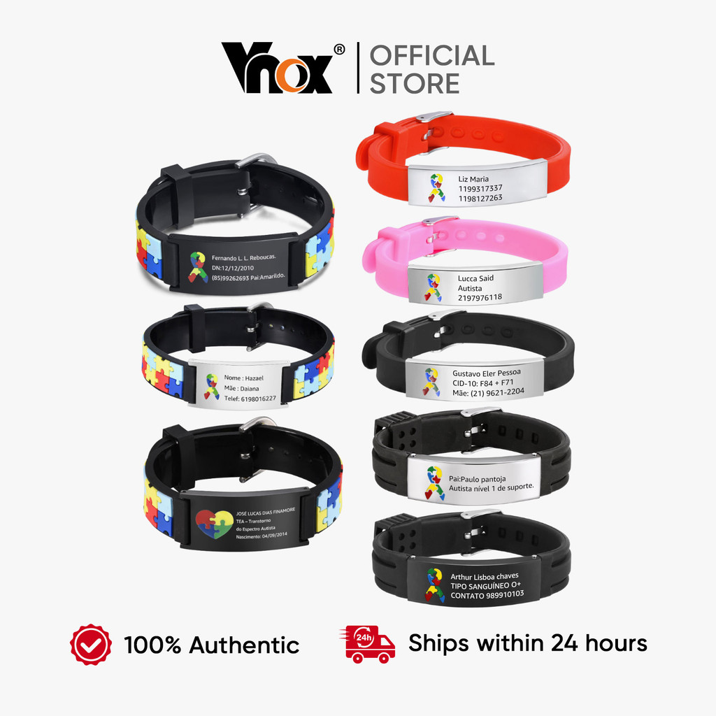 Vnox Personalized Autism Bracelet for Kids & Adults ID Emergency Contact Engraved Name Anti-Lost