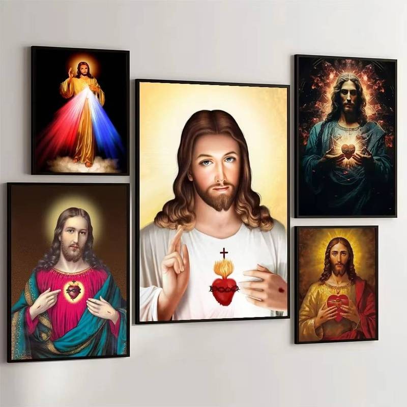 Sacred Heart Christian Canvas Wall Art Jesus Religious Poster for Church Bedroom & Home Decor Aesthetic Wall Decoration