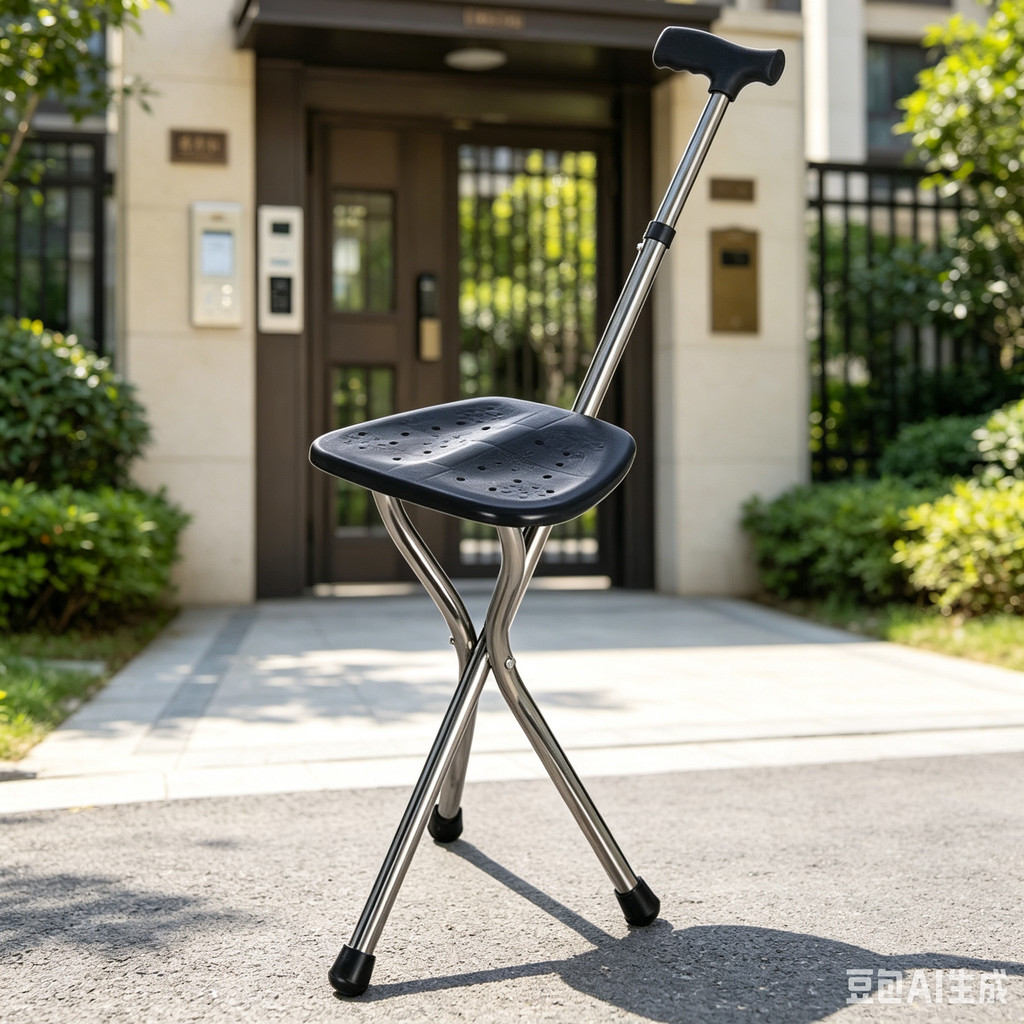 Walking Cane Stool Elderly Anti-slip Folding Walking Cane Chair、walking aid、 cane、tongkat orang tua、tongkat lipat、tongkat 4 kaki、Foldable stick for elderly、 kaki 4、拐杖椅子