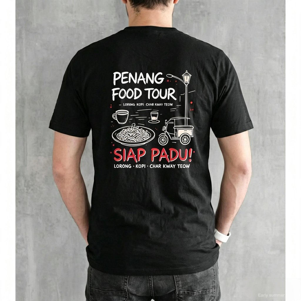 T-shirt, T-shirt "Pelancongan Makanan Pulau Pinang", T-shirt pelancongan Pulau Pinang, T-shirt makanan, T-shirt bercetak