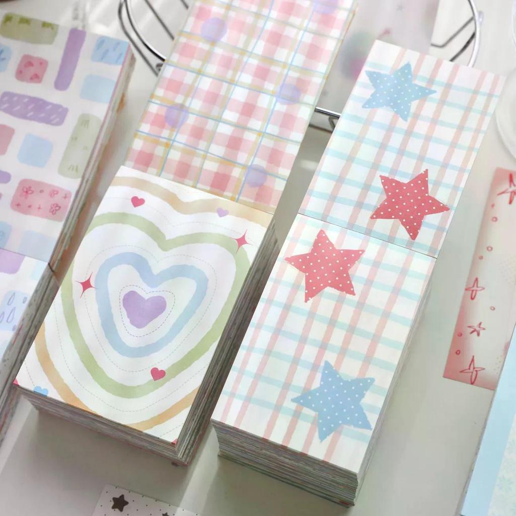 2026 New Style Colored Paper Brick M5 Non-Stick A7 Sweet Style Plaid Note Paper Brick Non-porous Base Material Background Colored Paper Note Paper20260901VvYP 2026新款彩色纸砖M5无粘A7甜系格纹便签纸砖无孔打底素材背景彩纸便签纸20260901VvYP