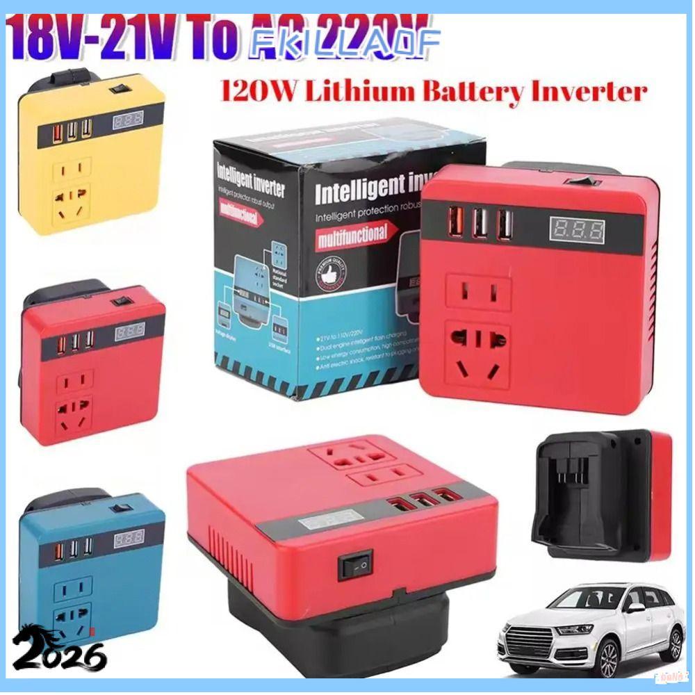 FKILLA0FSB 1Pcs Battery Inverter, Multifunctional 120W Smart Transformer, 18V 20V To 220V Dual Plug Household Outdoor Work Inverter